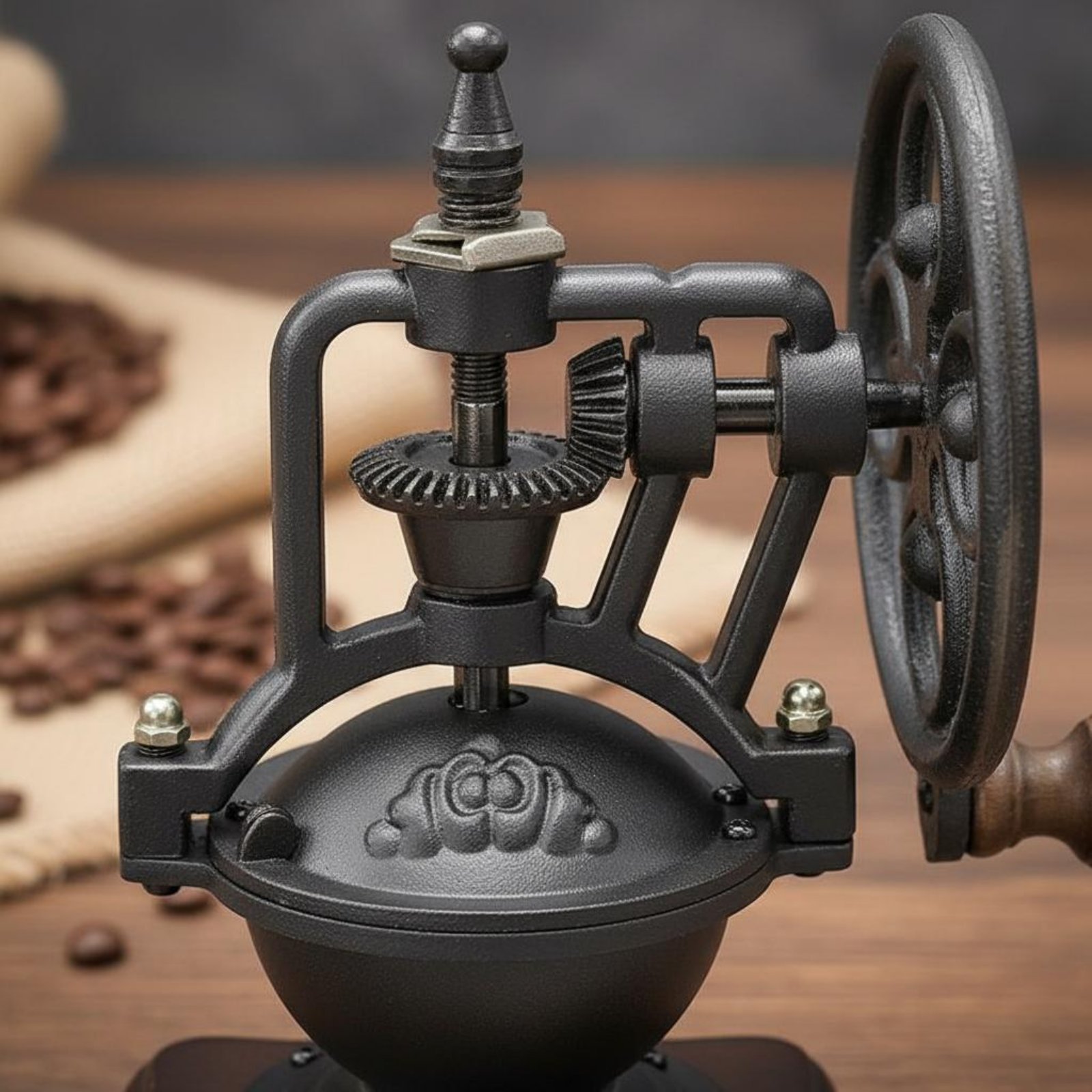 Kitchen Gadgets Vintage - مطحنة قهوة يدوية بعجلة للترفيه، مصنوعة