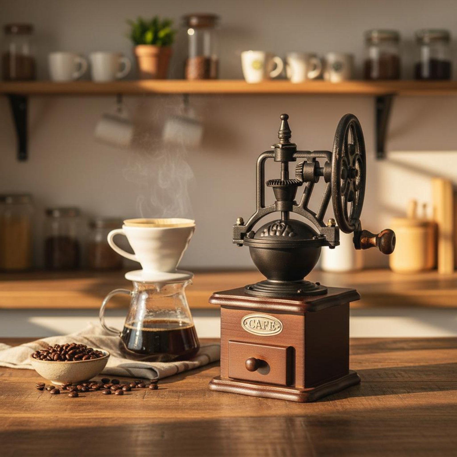 مطحنة قهوة يدوية بعجلة للترفيه - مراجعة Kitchen Gadgets Vintage وسعره