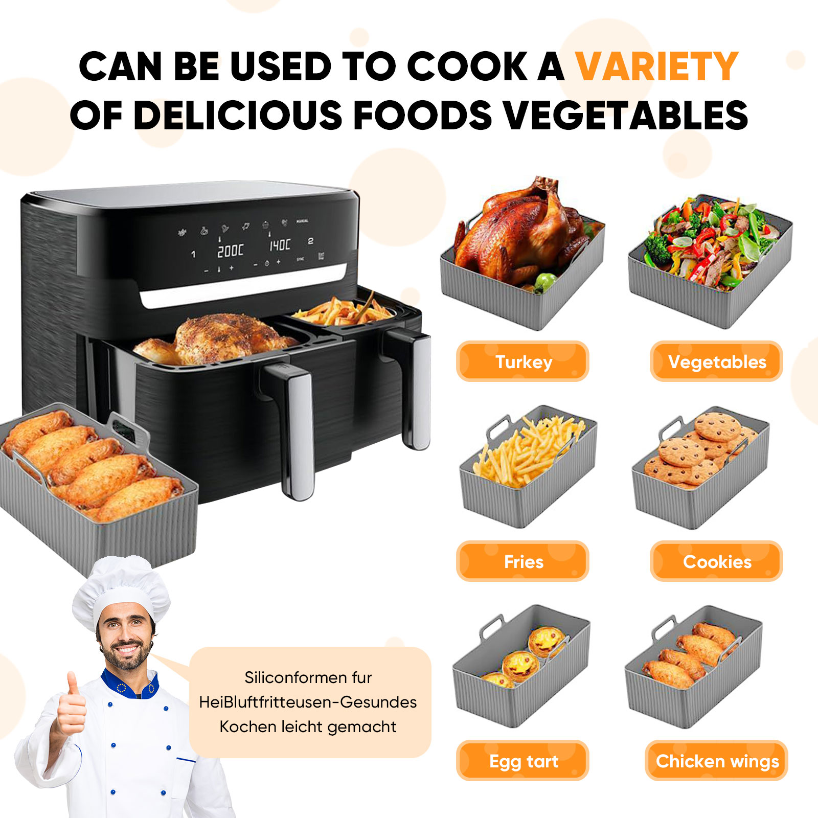 2 قطعة مجموعة سيليكون الهواء ا - مراجعة Kitchen Gadgets Air Fryer وسعره
